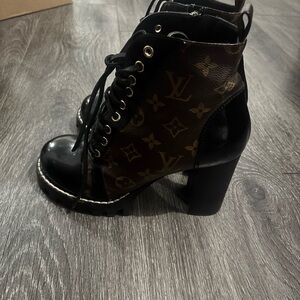 Louis Vuitton Monogram Black and Brown Lace-Up Boots